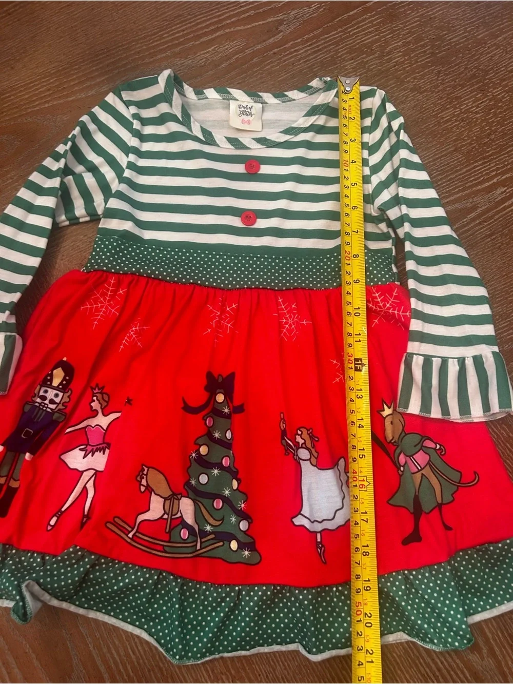 Green & White Striped Nutcracker Ballet Holiday Dress - Red Skirt